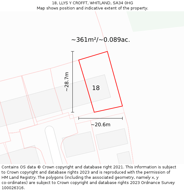 18, LLYS Y CROFFT, WHITLAND, SA34 0HG: Plot and title map