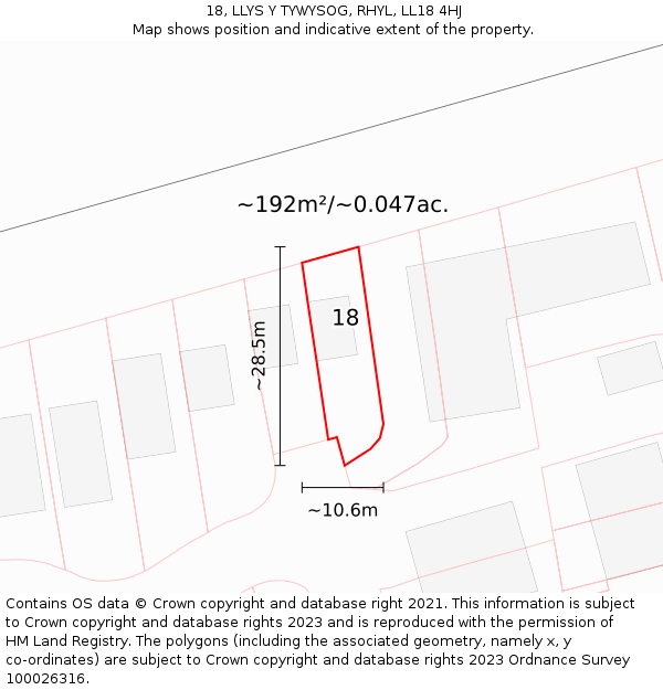 18, LLYS Y TYWYSOG, RHYL, LL18 4HJ: Plot and title map