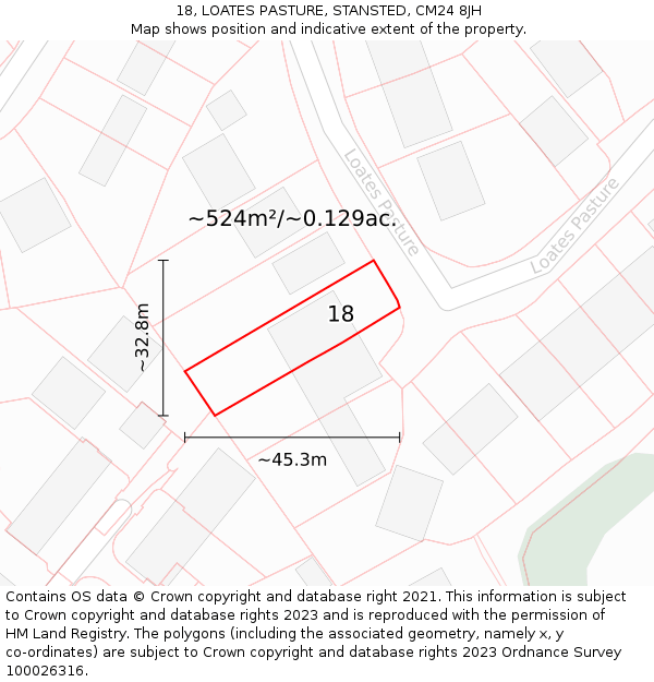 18, LOATES PASTURE, STANSTED, CM24 8JH: Plot and title map