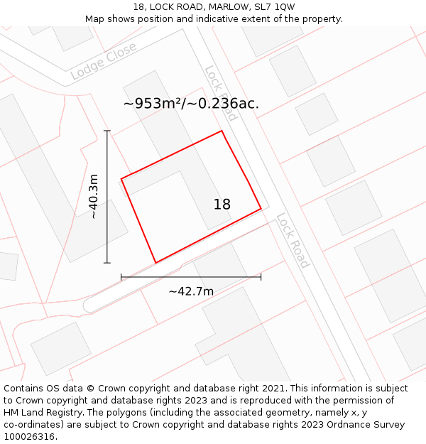 18, LOCK ROAD, MARLOW, SL7 1QW: Plot and title map