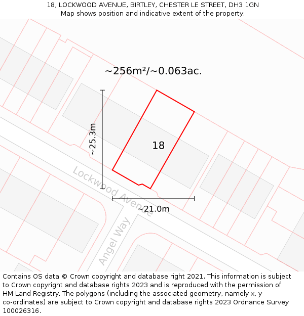 18, LOCKWOOD AVENUE, BIRTLEY, CHESTER LE STREET, DH3 1GN: Plot and title map