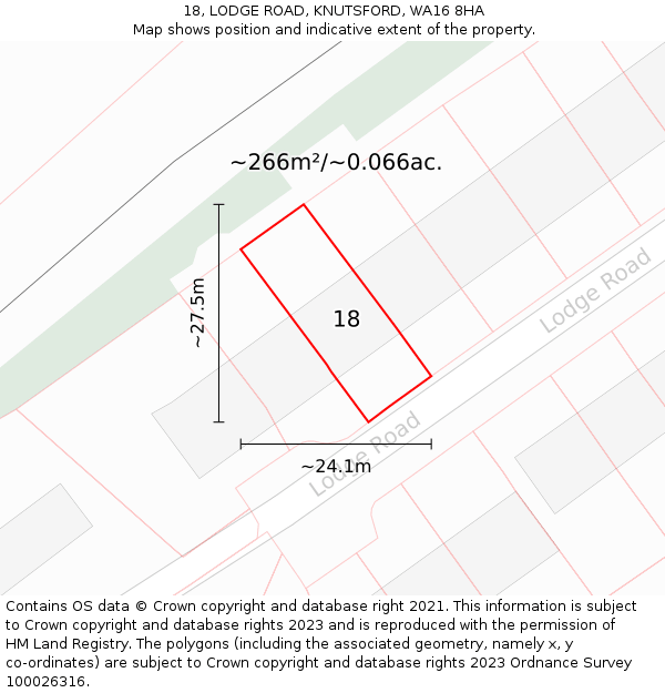 18, LODGE ROAD, KNUTSFORD, WA16 8HA: Plot and title map