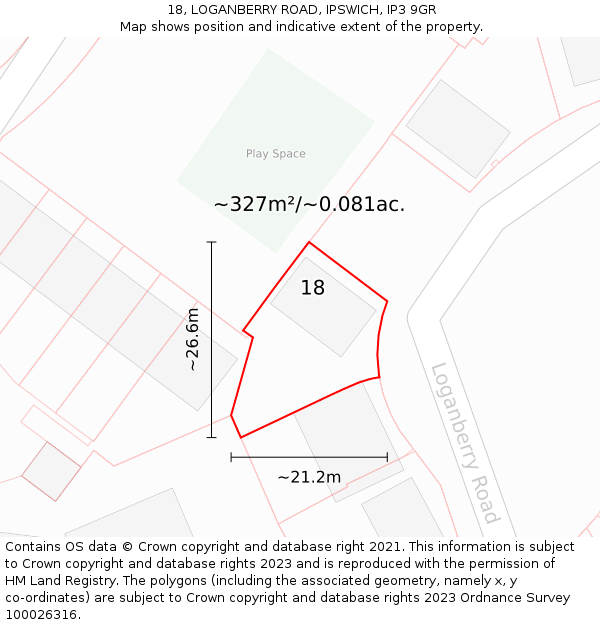 18, LOGANBERRY ROAD, IPSWICH, IP3 9GR: Plot and title map