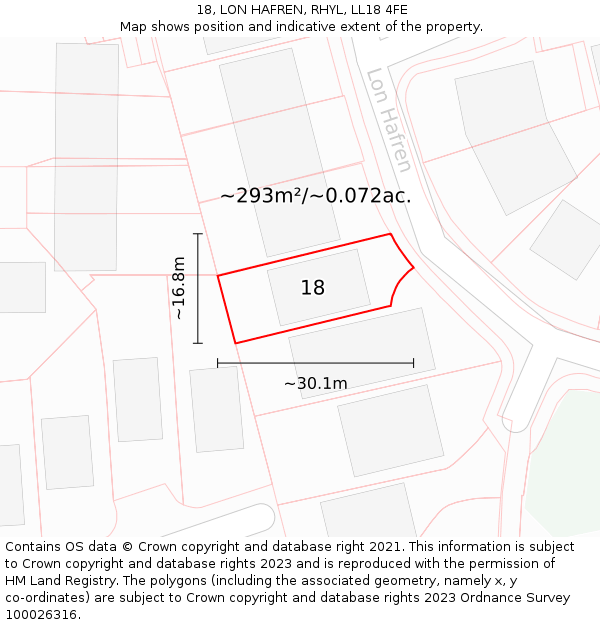 18, LON HAFREN, RHYL, LL18 4FE: Plot and title map