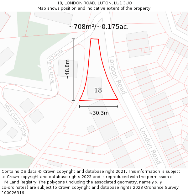 18, LONDON ROAD, LUTON, LU1 3UQ: Plot and title map