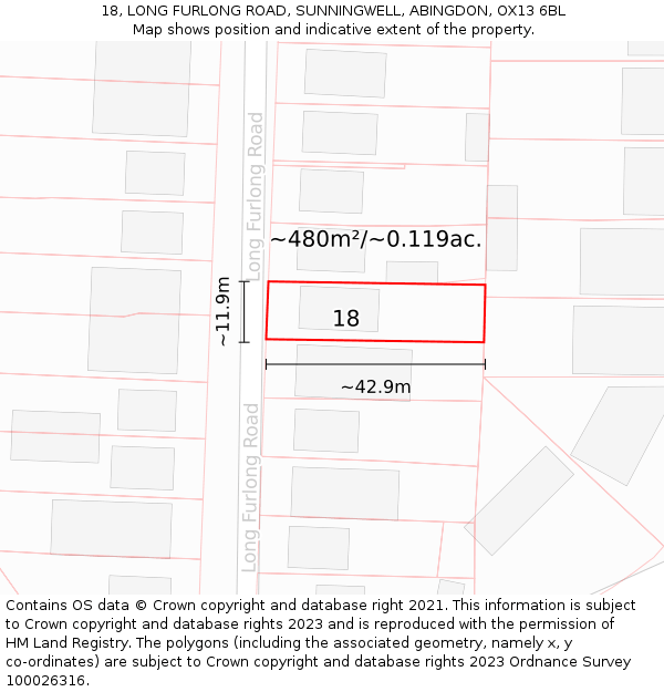 18, LONG FURLONG ROAD, SUNNINGWELL, ABINGDON, OX13 6BL: Plot and title map