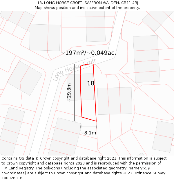 18, LONG HORSE CROFT, SAFFRON WALDEN, CB11 4BJ: Plot and title map
