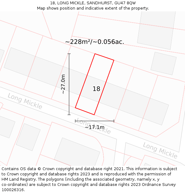 18, LONG MICKLE, SANDHURST, GU47 8QW: Plot and title map