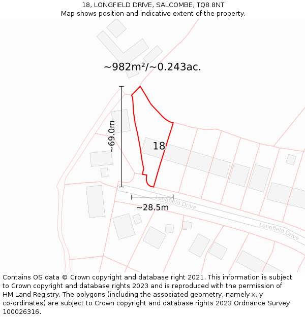 18, LONGFIELD DRIVE, SALCOMBE, TQ8 8NT: Plot and title map