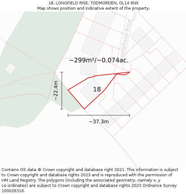 18, LONGFIELD RISE, TODMORDEN, OL14 6NX: Plot and title map