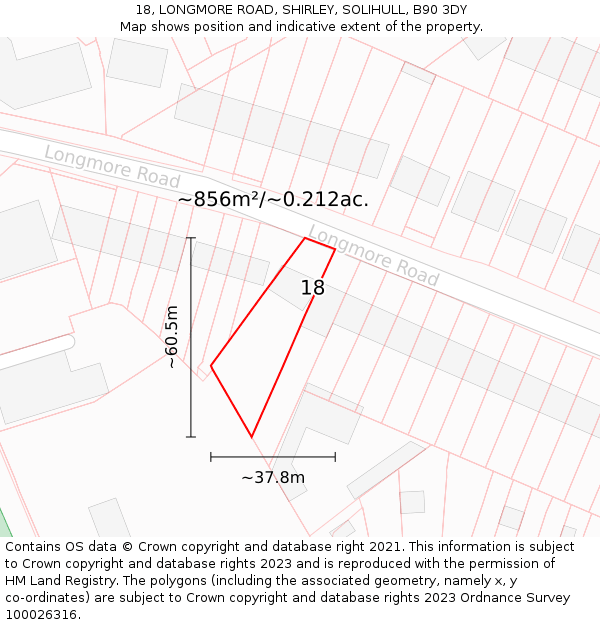 18, LONGMORE ROAD, SHIRLEY, SOLIHULL, B90 3DY: Plot and title map