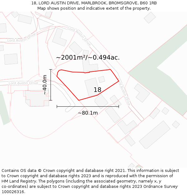 18, LORD AUSTIN DRIVE, MARLBROOK, BROMSGROVE, B60 1RB: Plot and title map