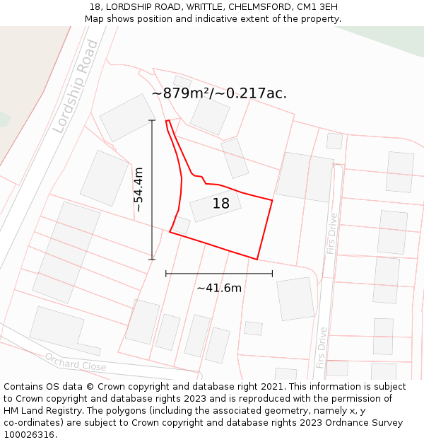 18, LORDSHIP ROAD, WRITTLE, CHELMSFORD, CM1 3EH: Plot and title map