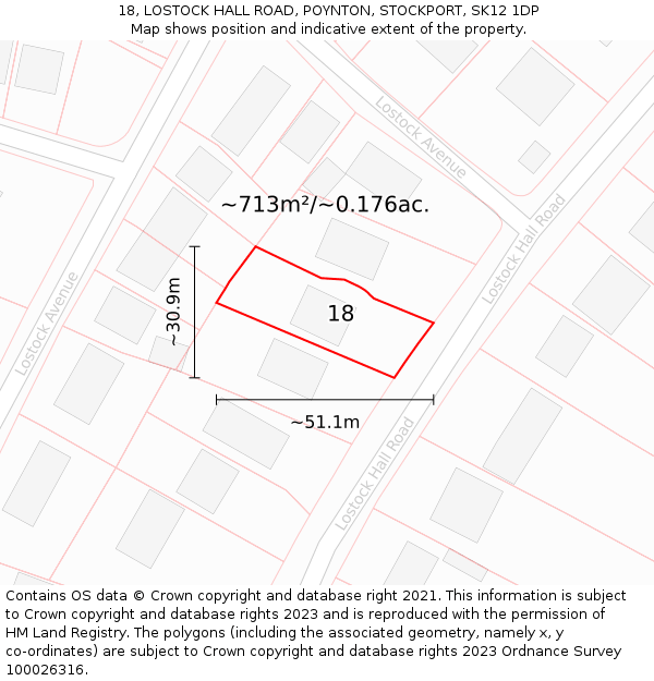 18, LOSTOCK HALL ROAD, POYNTON, STOCKPORT, SK12 1DP: Plot and title map