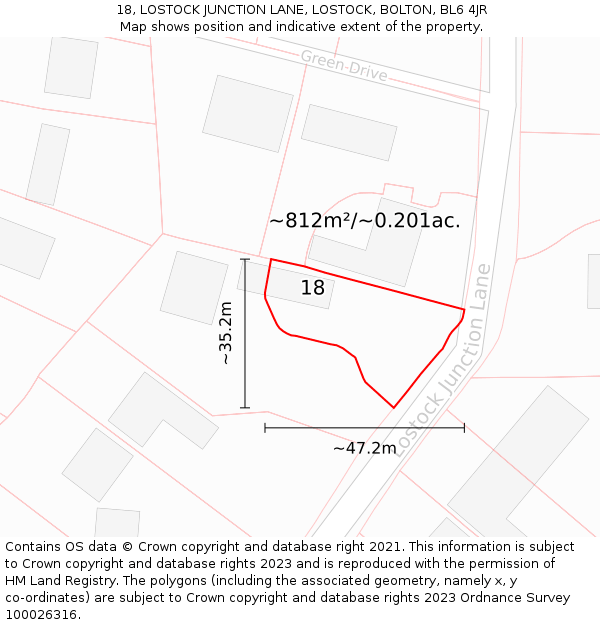 18, LOSTOCK JUNCTION LANE, LOSTOCK, BOLTON, BL6 4JR: Plot and title map