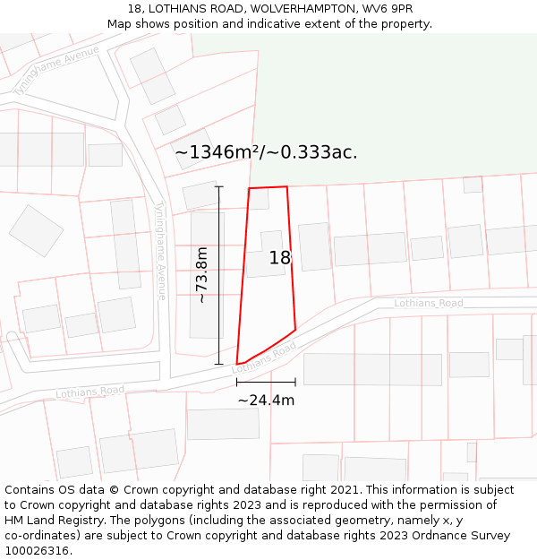 18, LOTHIANS ROAD, WOLVERHAMPTON, WV6 9PR: Plot and title map