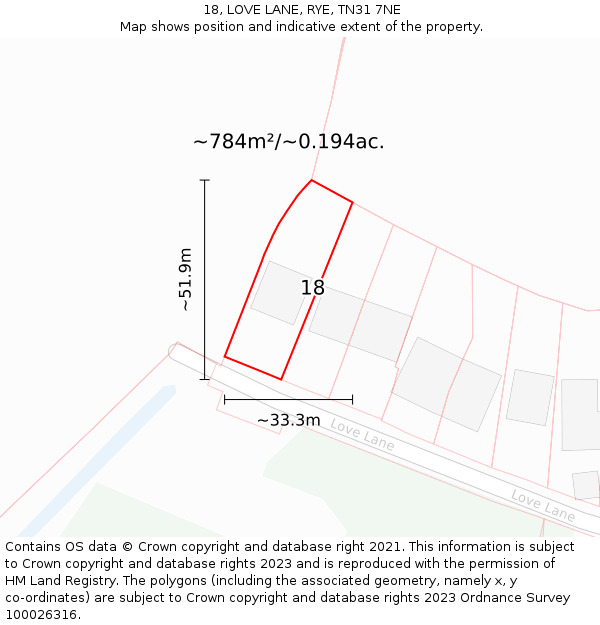 18, LOVE LANE, RYE, TN31 7NE: Plot and title map