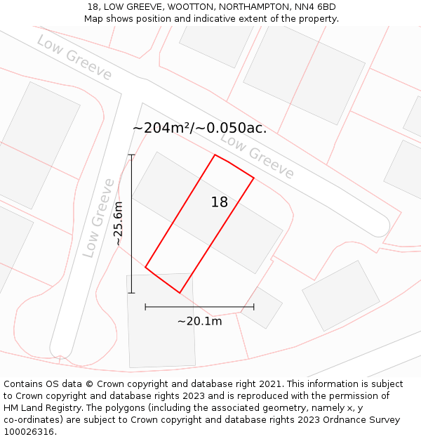 18, LOW GREEVE, WOOTTON, NORTHAMPTON, NN4 6BD: Plot and title map