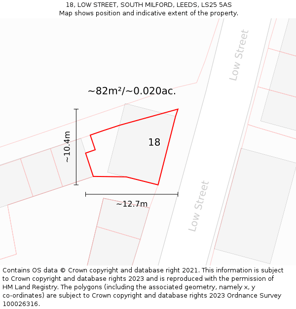 18, LOW STREET, SOUTH MILFORD, LEEDS, LS25 5AS: Plot and title map