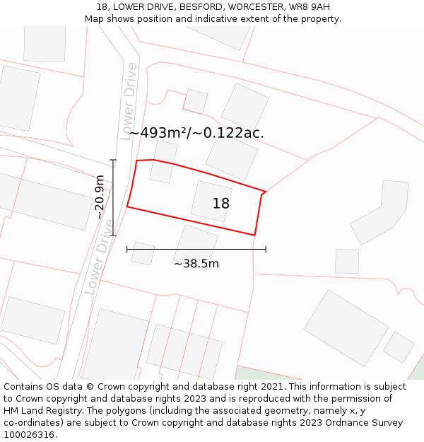 18, LOWER DRIVE, BESFORD, WORCESTER, WR8 9AH: Plot and title map