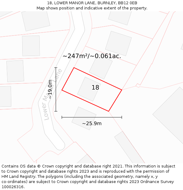 18, LOWER MANOR LANE, BURNLEY, BB12 0EB: Plot and title map