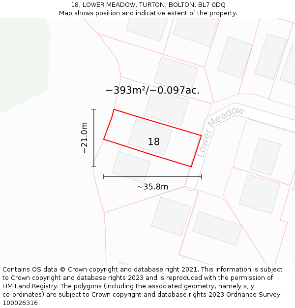 18, LOWER MEADOW, TURTON, BOLTON, BL7 0DQ: Plot and title map