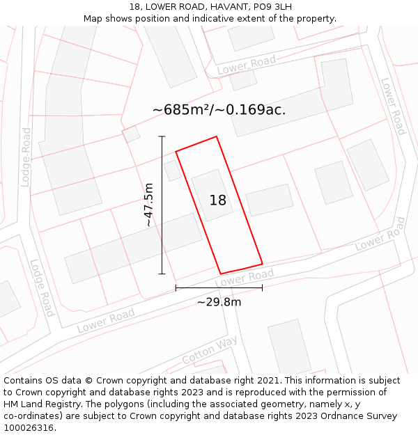 18, LOWER ROAD, HAVANT, PO9 3LH: Plot and title map