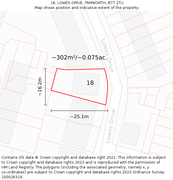 18, LOWES DRIVE, TAMWORTH, B77 2TU: Plot and title map