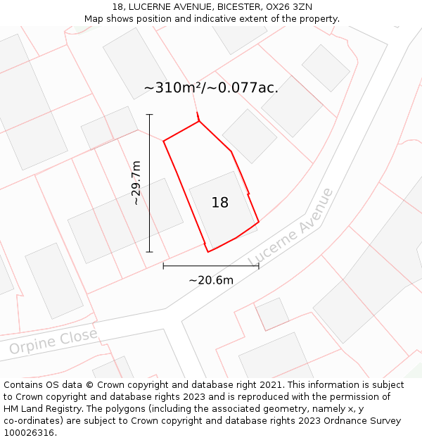 18, LUCERNE AVENUE, BICESTER, OX26 3ZN: Plot and title map