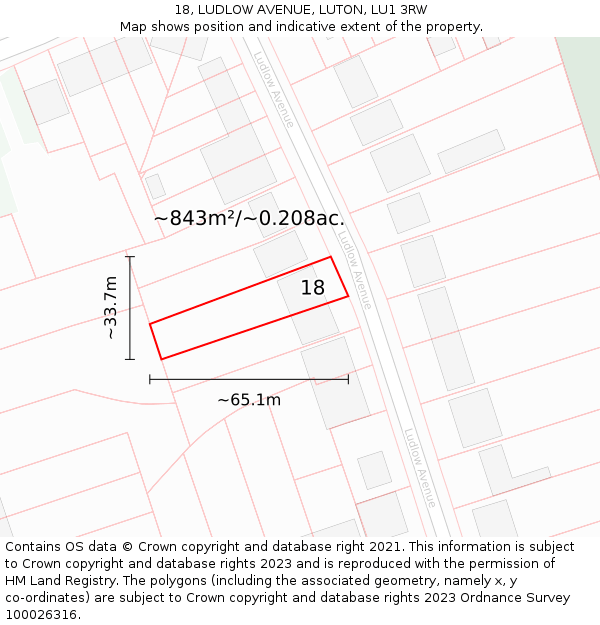 18, LUDLOW AVENUE, LUTON, LU1 3RW: Plot and title map