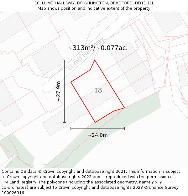 18, LUMB HALL WAY, DRIGHLINGTON, BRADFORD, BD11 1LL: Plot and title map