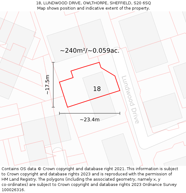 18, LUNDWOOD DRIVE, OWLTHORPE, SHEFFIELD, S20 6SQ: Plot and title map