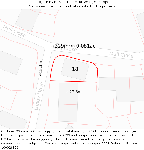 18, LUNDY DRIVE, ELLESMERE PORT, CH65 9JS: Plot and title map