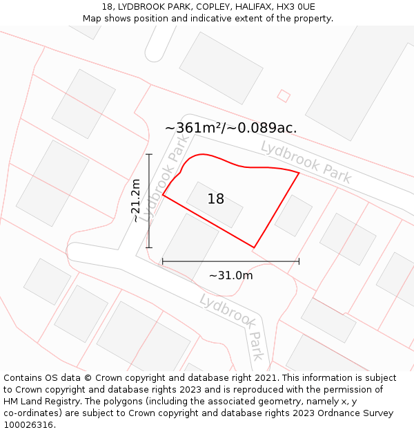 18, LYDBROOK PARK, COPLEY, HALIFAX, HX3 0UE: Plot and title map