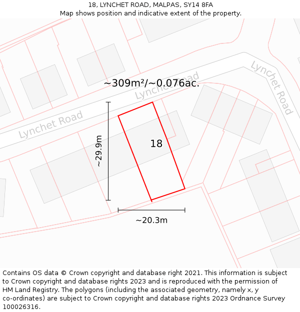 18, LYNCHET ROAD, MALPAS, SY14 8FA: Plot and title map