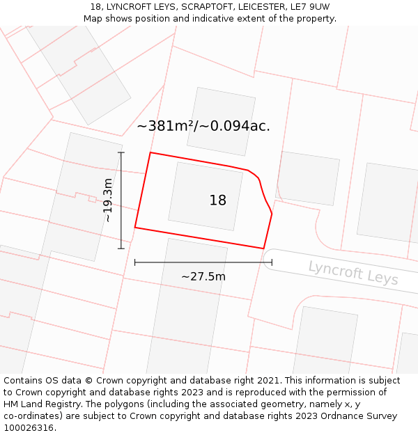 18, LYNCROFT LEYS, SCRAPTOFT, LEICESTER, LE7 9UW: Plot and title map