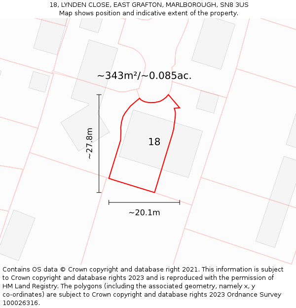 18, LYNDEN CLOSE, EAST GRAFTON, MARLBOROUGH, SN8 3US: Plot and title map