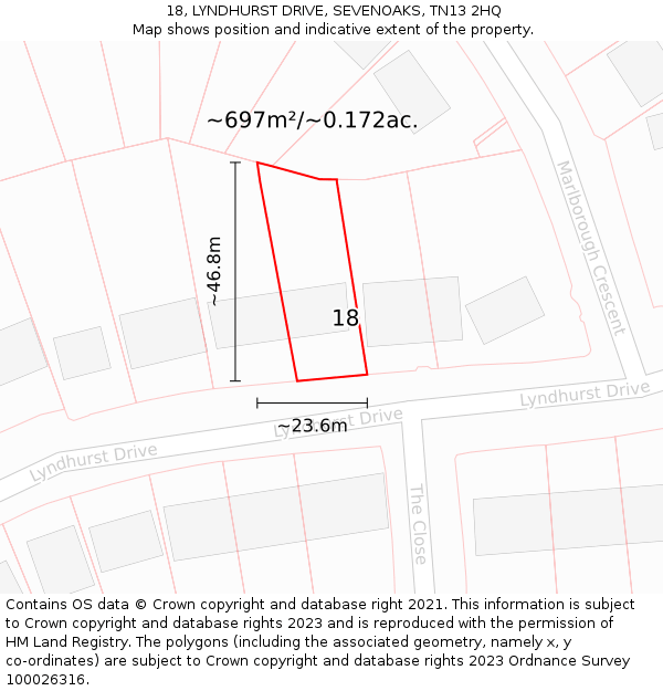 18, LYNDHURST DRIVE, SEVENOAKS, TN13 2HQ: Plot and title map