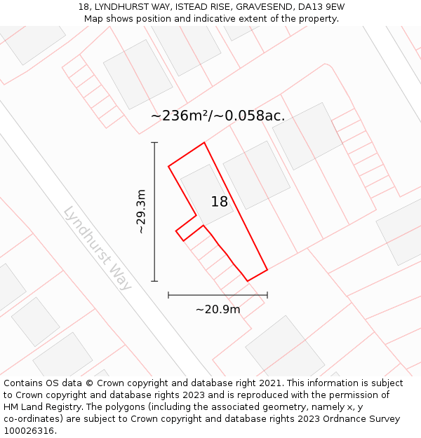 18, LYNDHURST WAY, ISTEAD RISE, GRAVESEND, DA13 9EW: Plot and title map