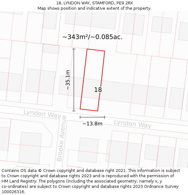 18, LYNDON WAY, STAMFORD, PE9 2RX: Plot and title map