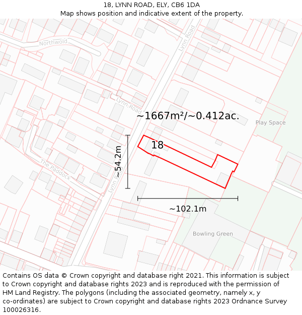 18, LYNN ROAD, ELY, CB6 1DA: Plot and title map