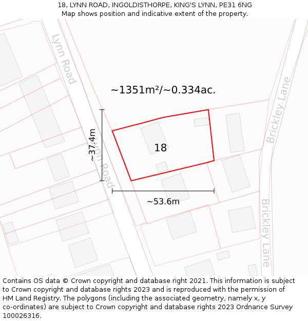 18, LYNN ROAD, INGOLDISTHORPE, KING'S LYNN, PE31 6NG: Plot and title map