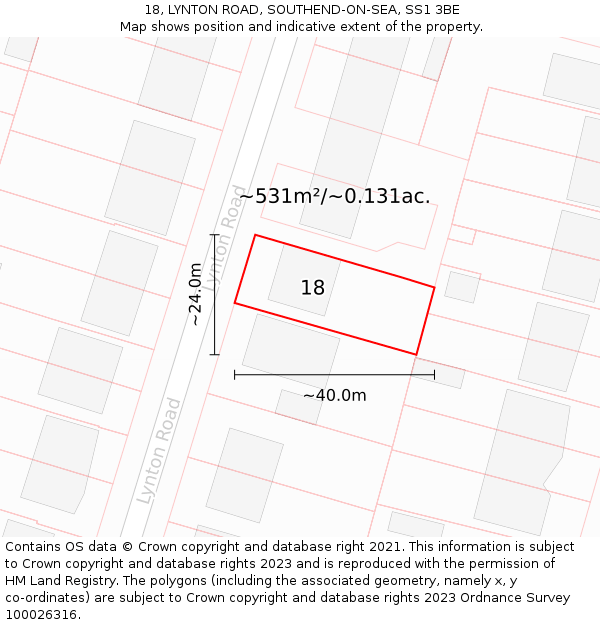 18, LYNTON ROAD, SOUTHEND-ON-SEA, SS1 3BE: Plot and title map