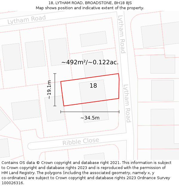 18, LYTHAM ROAD, BROADSTONE, BH18 8JS: Plot and title map