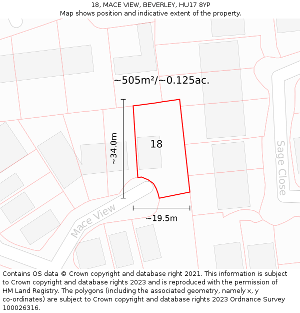 18, MACE VIEW, BEVERLEY, HU17 8YP: Plot and title map