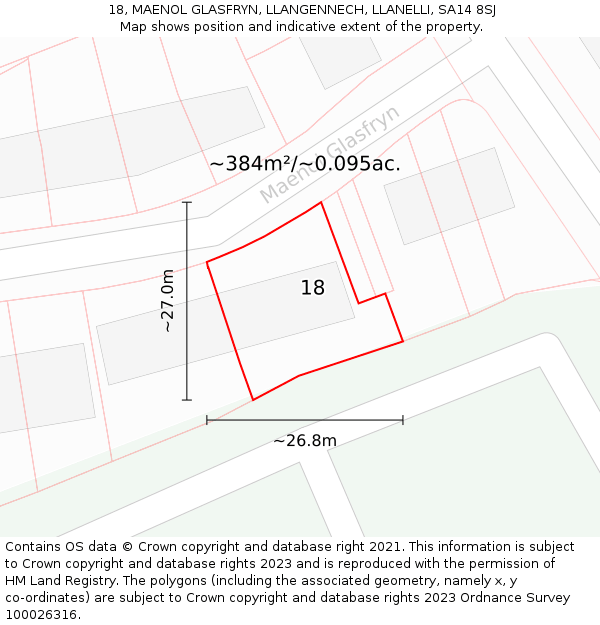 18, MAENOL GLASFRYN, LLANGENNECH, LLANELLI, SA14 8SJ: Plot and title map