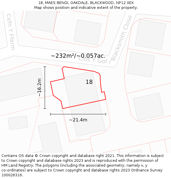 18, MAES BENGI, OAKDALE, BLACKWOOD, NP12 0EX: Plot and title map