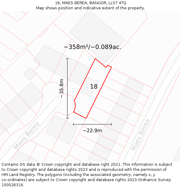 18, MAES BEREA, BANGOR, LL57 4TQ: Plot and title map