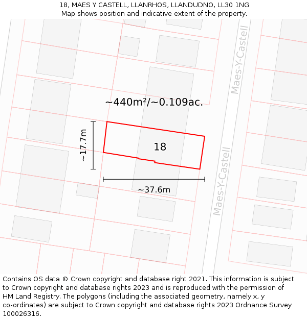 18, MAES Y CASTELL, LLANRHOS, LLANDUDNO, LL30 1NG: Plot and title map