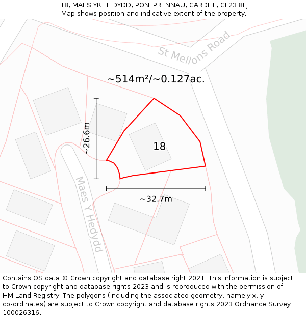 18, MAES YR HEDYDD, PONTPRENNAU, CARDIFF, CF23 8LJ: Plot and title map